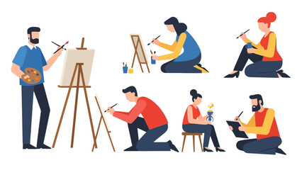 Naklejka premium Diverse Artists Creating Art Painting Drawing and Studio Work Scenes