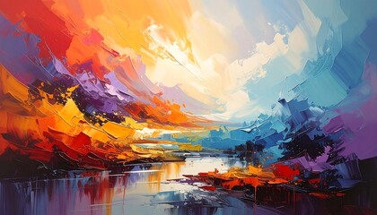Fototapeta premium Vibrant Abstract Landscape Painting.