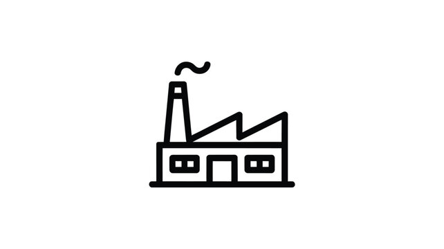 Simple outline icon of a factory building with smoke coming from chimney