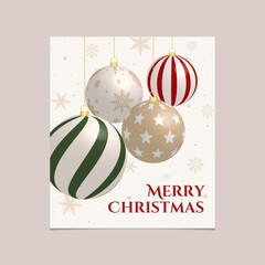 Christmas Greetings with Hanging Christmas Decoration Balls. Vector Illustration Christmas Greeting Card.