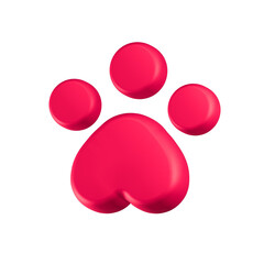 3d rendering icon paw red color