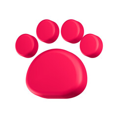 3d rendering icon paw red color