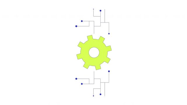 Automation and technology integration 2D cartoon object animation. Rotating gear with circuit lines. Technology process. Cogwheel circuitry animated flat colorful item 4K video isolated on white