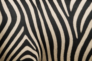 Obraz premium Close-up of zebra skin with striking black and white stripes shown in natural light as an abstract animal pattern background concept image. Ai generative