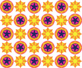 Vintage Botanical Flower Pattern Vector with Retro Colors, Artistic Geometric Elements, and Seamless Floral Texture