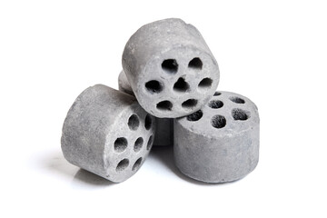 Carbon dioxide reforming of methane. Nickel catalyst seven holes cylinder pellet form shape methanol synthesis industrial petrochemical diagonal view close up shot texture background with copyspace.