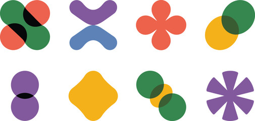 Collection of abstract geometric shapes and overlapping circles in vibrant colors vector
