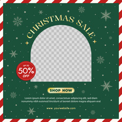 Green Christmas Sale with Product Image Placement. Vector illustration Christmas offer template for social media promotion.