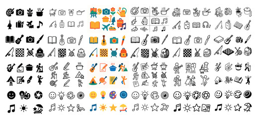 Diverse icon set featuring hobbies and activities