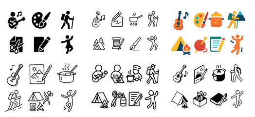 Various icon illustrations of hobbies and activities