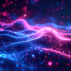 Abstract swirling design of vibrant pink and blue glowing particles