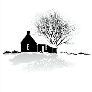 Nice Cottage silhouette in snow