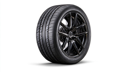 A photorealistic car tire against a white background