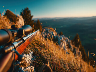 Long, rifled barrel of a hunting rifle