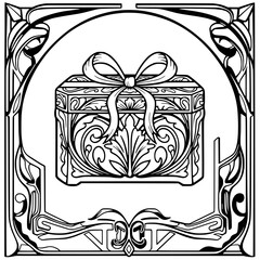 Luxury gift box icon, decorative design, artistic craftsmanship, black and white, copy space