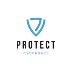 Modern cybersafe security abstract logo template with shield and technology concept.