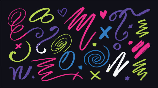 Colorful Hand Drawn Scribble Shapes and Symbols Keywords: scribbles, hand drawn, doodles