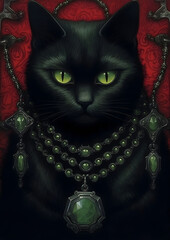 Black cat with green eyes