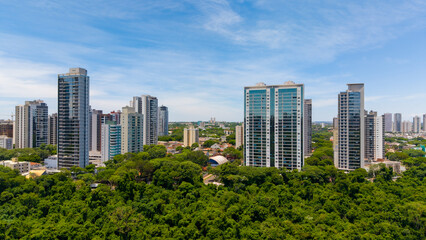 Obraz premium Aerial View of Maringa, Cathedral and downtown. Several buildings. Paraná, Brazil.