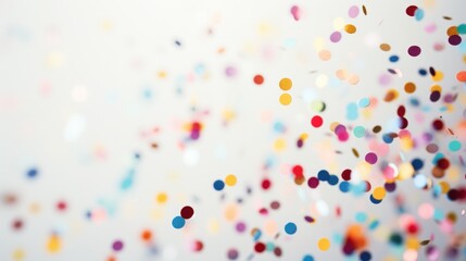 A vibrant shower of colorful confetti scattered against a light background, creating a festive and celebratory atmosphere.