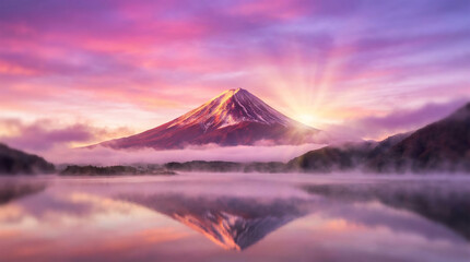 富士山　初日の出 　ai生成画像	
