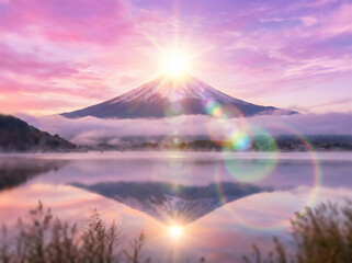 富士山　初日の出　お正月　ai生成画像	
