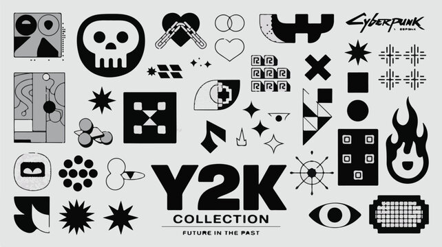 Y2 K Cyberpunk Graphic Elements Collection retrofuturism