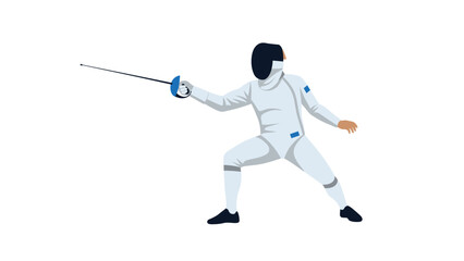 Obraz premium Dynamic fencer in action pose with sword in modern sports gear