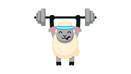 Fototapeta premium Cartoon sheep lifting weights in a fun fitness workout