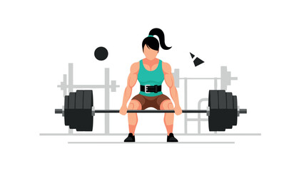 Stylized illustration of a female weightlifter deadlifting in gym