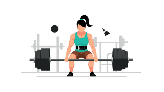 Stylized illustration of a female weightlifter deadlifting in gym - Powered by Adobe