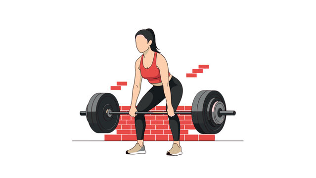 Woman deadlifting with barbell in minimalist fitness design