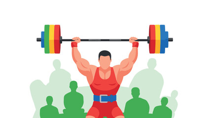 Colorful weightlifting champion in action with audience in background