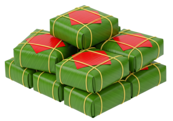 Traditional Vietnamese Sticky Rice Cakes Banh Chung Stack for Tet Holiday