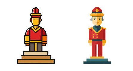 Stylized uniform figures, service personnel, guard and doorman