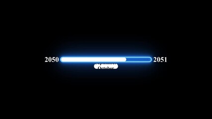2050 to 2051 loading animation with January 2051 to January 2041 timeline on black background, year progress transition, calendar time loading bar, new year change concept