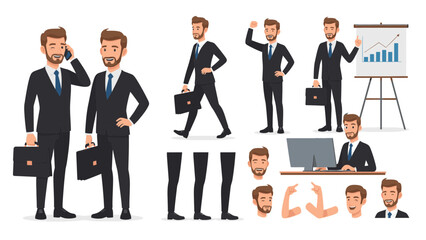 Professional Male Characters with Various Poses and Accessories for Business Presentations
