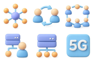 Modern network icon set featuring 5g and communication elements for digital design