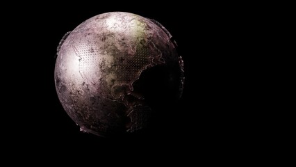 Abstract Metallic Globe on Black Background. High-quality 3D illustration with clean composition and soft lighting. Ideal for web design, presentations, branding, social media and print.