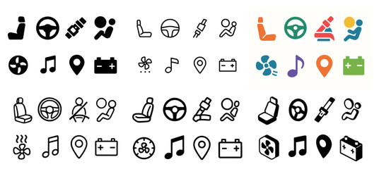 Vehicle dashboard icons collection in black and color