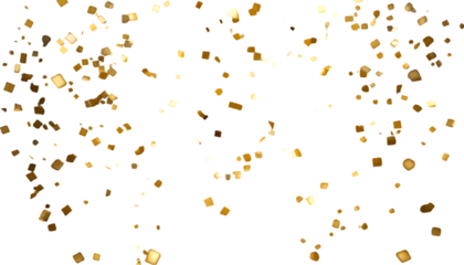 Golden square confetti pieces falling against a symbolizing celebration luxury and festive moments