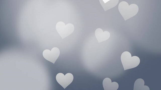 tranquil grey bokeh setting accented with subtle white hearts for greeting cards