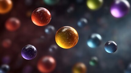 Abstract background featuring a collection of colorful translucent spheres with internal bubbles glowing softly and floating in space