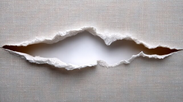 Torn Fabric: A dramatic close-up reveals a ripped fabric, the jagged edges framing a bright, inviting aperture, symbolizing exposure and unveiling.