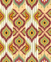 Fototapeta premium Patterns ethnic oriental iKat pattern traditional design for background backdrop carpet wallpaper clothing batik fabric tribal textile vector illustration ikat print embroidery style for decorations.