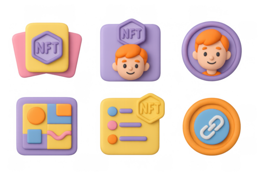 Cartoon nft icon set featuring fun characters and simple designs for digital art use - Powered by Adobe