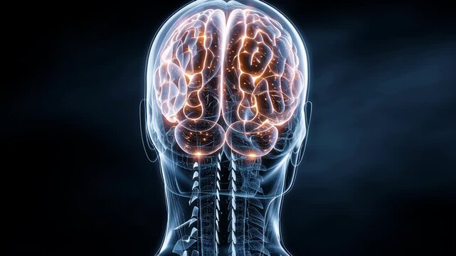 Human side profile with illuminated brain showing active neural networks, concepts of artificial intelligence, neuroscience, thinking, consciousness, and data processing mental diseases ai psychology