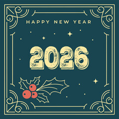 Vintage inspired new year s greeting card design with festive elements