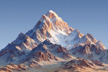 Fototapeta premium Majestic Peaks: An awe-inspiring view of snow-capped mountains under a clear blue sky, demonstrating the raw power and beauty of the natural world.