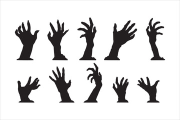 Fototapeta premium Creepy undead zombie hands silhouettes rising from ground for horror